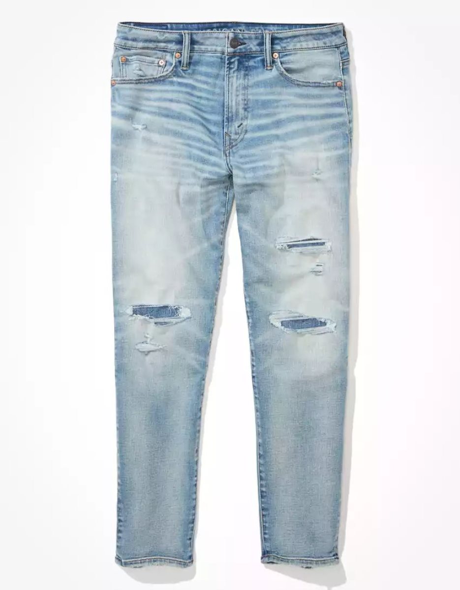 Jean American Eagle AE AirFlexPatched Baggy Indigo Homme | ICU-29570089